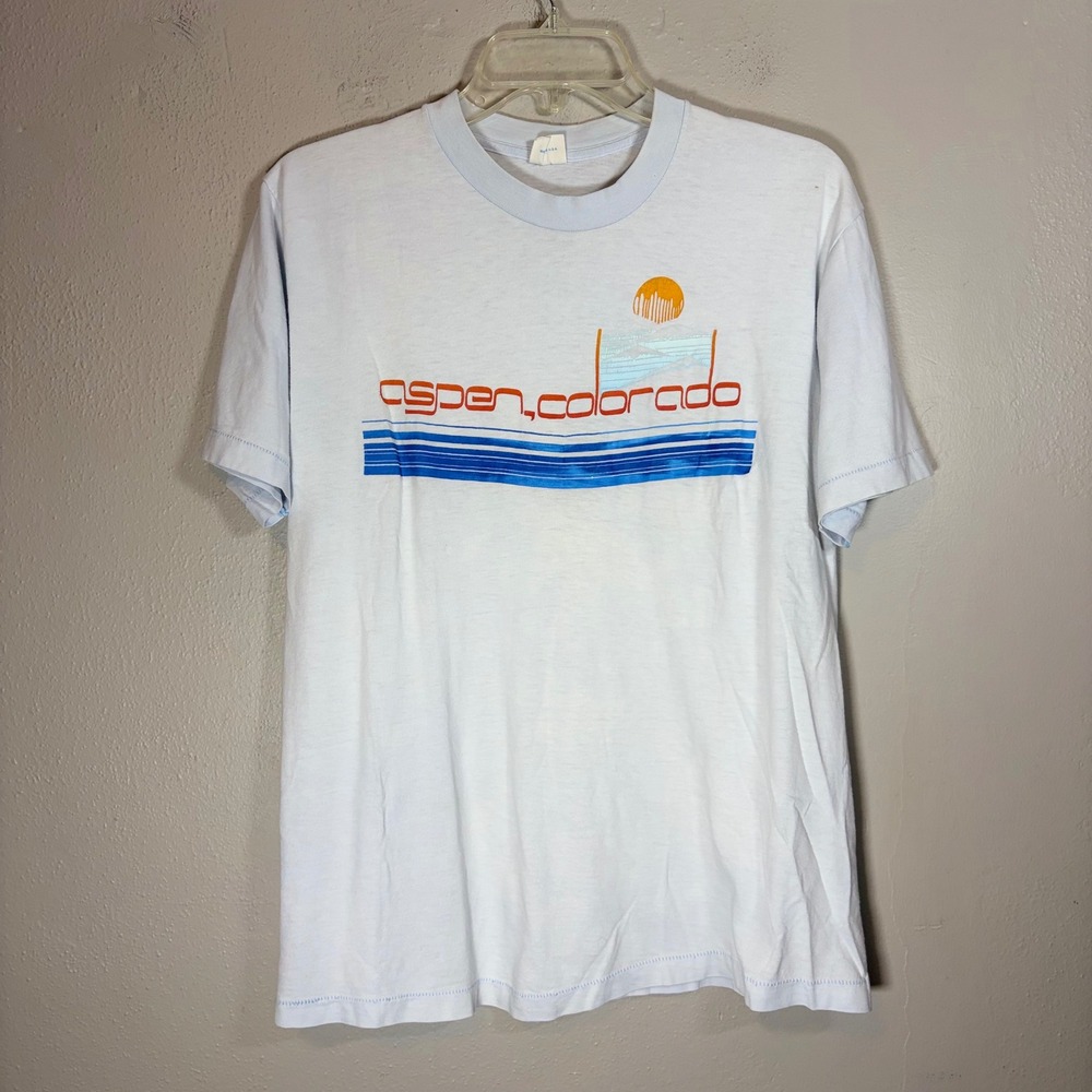 Vintage Belton Aspen Colorado T Shirt Light Blue Single Stitch 80s USA Large